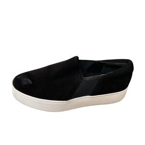 VINCE Warren Suede Platform Slip-on Sneakers Black and White 8.5